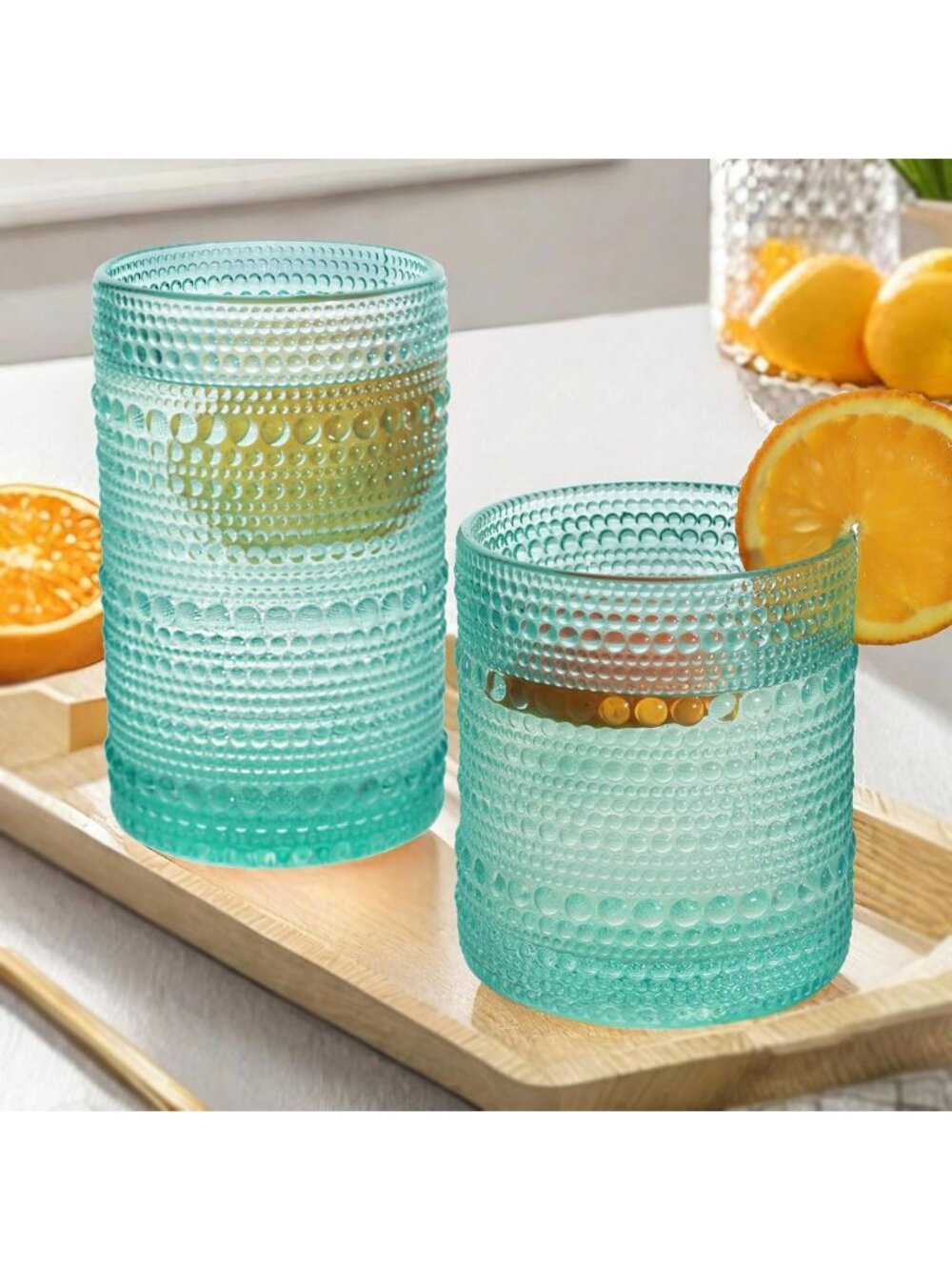Vintage Hobnail Drinking Glass Set of 8 | Highball & Cocktail Tumblers for